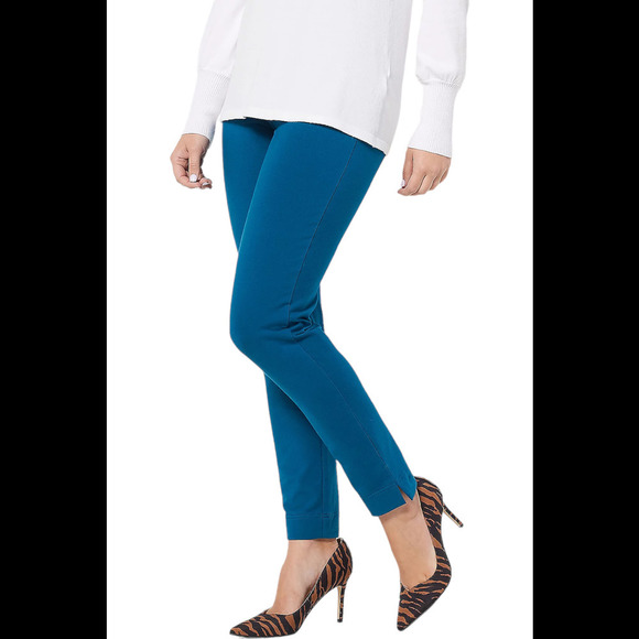 Women with Control Pants - Women with Control Tummy Control Slim Leg Pants Faux Pockets Teal - Petite
